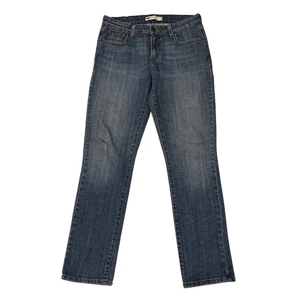 Levis Jeans Womens Sz 8 M Blue Mid Rise Skinny Stretch Denim Distressed Casual - Picture 1 of 10